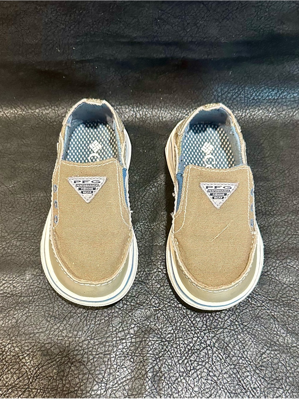 Columbia Kids Slip-On Sneakers in Tan and Blue